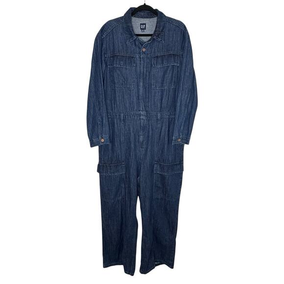 NWT GAP Size 20 Denim Cargo Wide Leg Jumpsuit Dark Blue Long Sleeve Full Zip - Picture 3 of 7